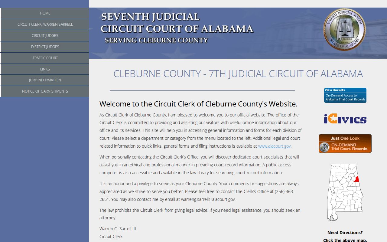 Cleburne County warrant search and Circuit Clerk contact page