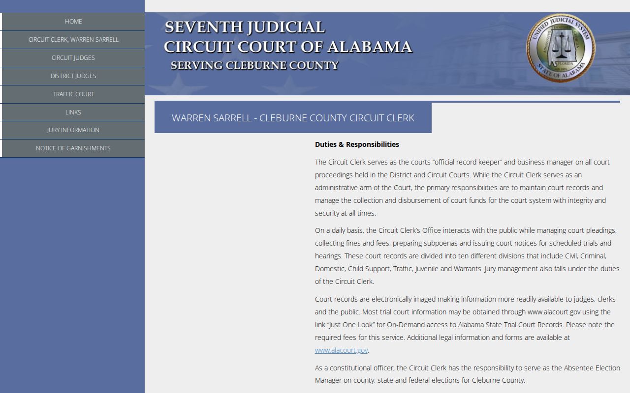 Cleburne County warrant records divisions and electronic court image access