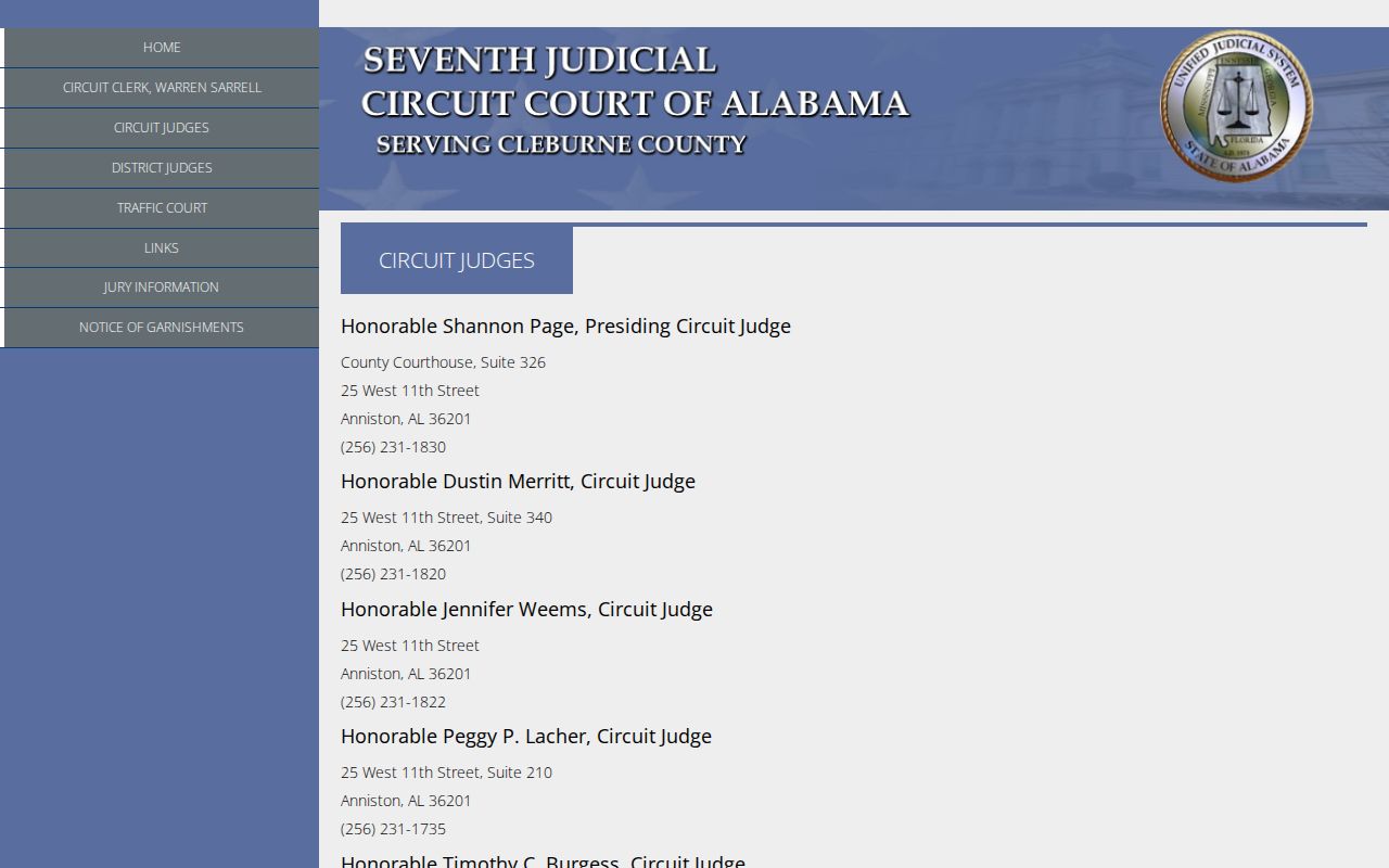 Seventh Judicial Circuit structure for Cleburne County bench warrant records