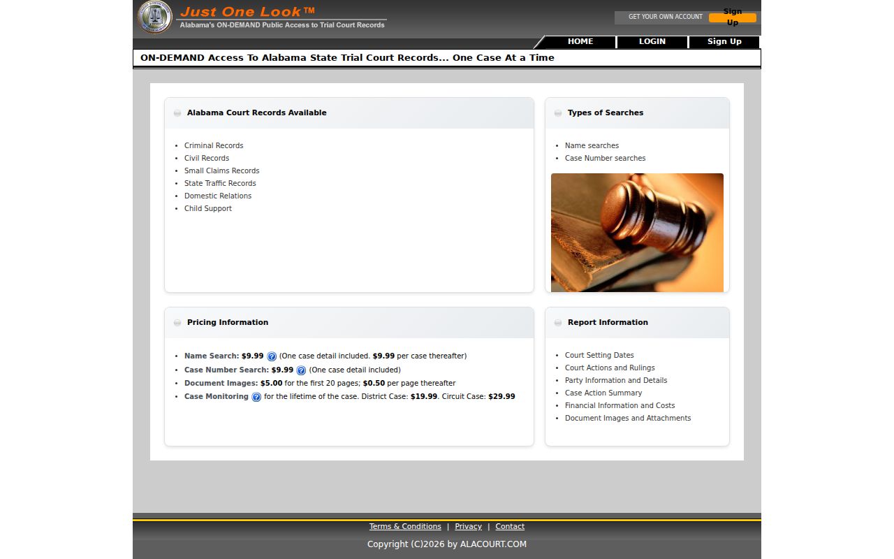Cleburne County warrant check through the Just One Look court-record service