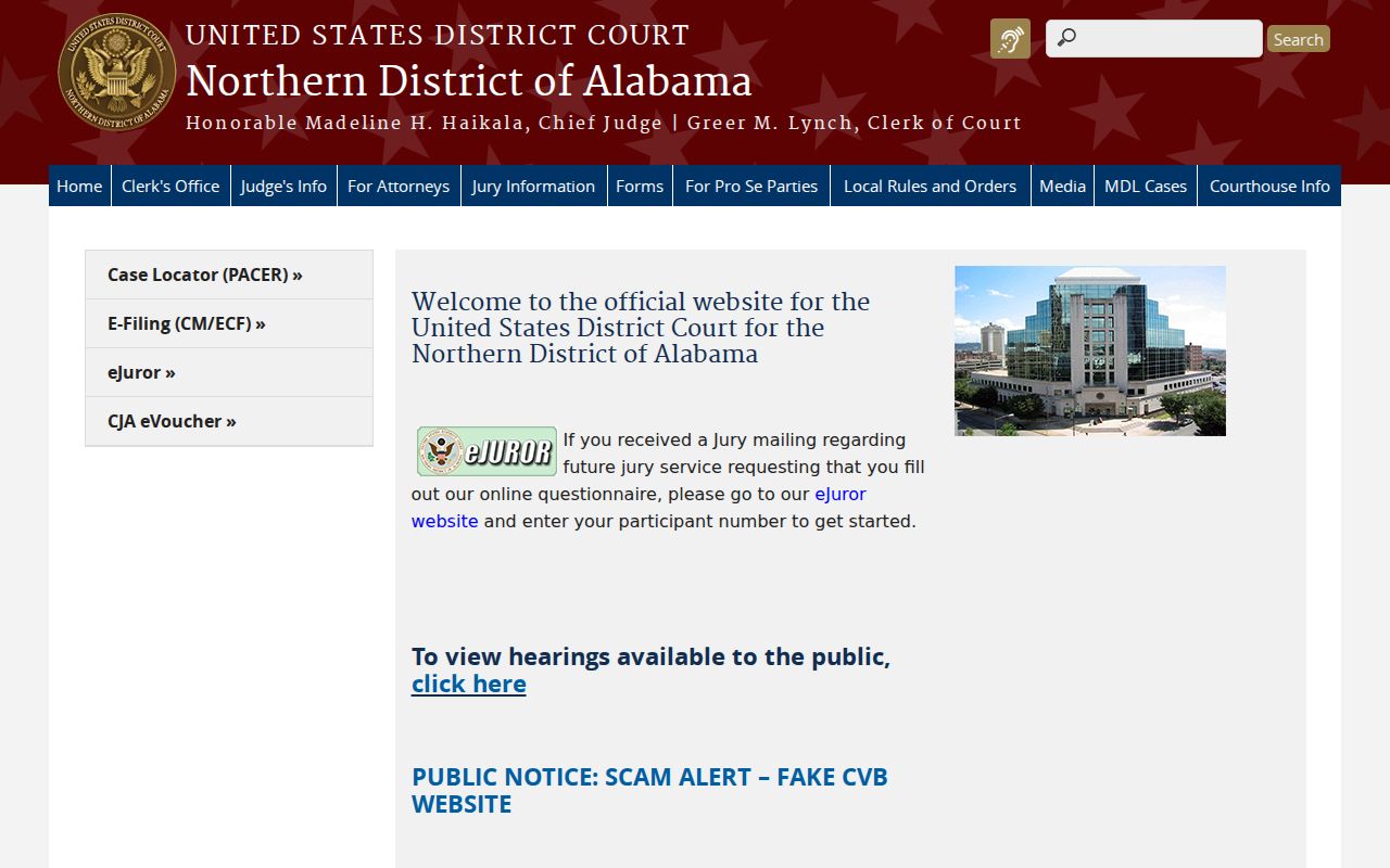Federal court route for Cleburne County warrant records in the Northern District of Alabama